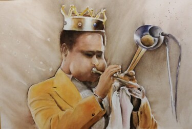 Schilderij getiteld "Dizzy Gillespie" door Pierre-Gilles Simon, Origineel Kunstwerk, Aquarel
