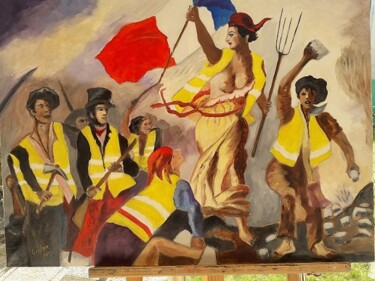 Schilderij getiteld "Les gilets jaunes" door Pierre Isaac Gozlan, Origineel Kunstwerk