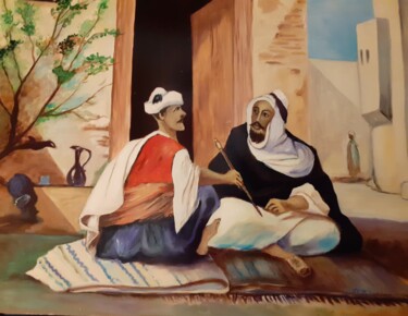 Painting titled "arabes fumant" by Pierre Isaac Gozlan, Original Artwork, Oil