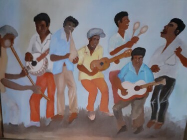 Peinture intitulée "La musique Antillai…" par Pierre Isaac Gozlan, Œuvre d'art originale, Huile Monté sur Châssis en bois