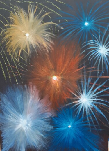 Painting titled "feux d'artifice" by Pierre Isaac Gozlan, Original Artwork, Oil Mounted on Wood Panel