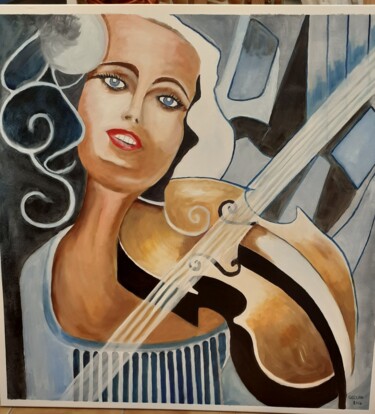 Pintura intitulada "La violoniste" por Pierre Isaac Gozlan, Obras de arte originais, Óleo Montado em Armação em madeira
