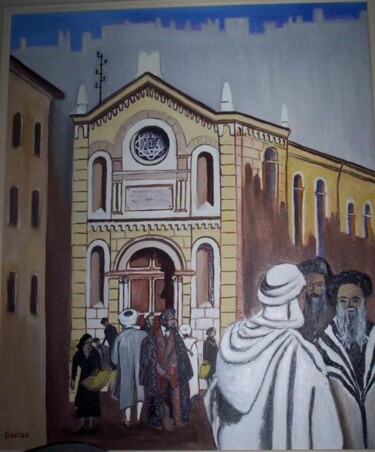 Peinture intitulée "la_synagogue_peintu…" par Pierre Isaac Gozlan, Œuvre d'art originale