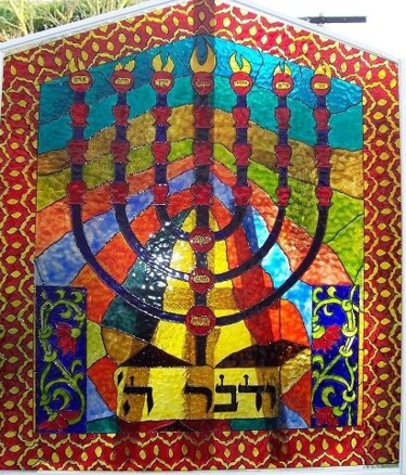 Pittura intitolato "vitrail synagogue r…" da Pierre Isaac Gozlan, Opera d'arte originale