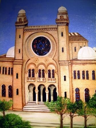 Pittura intitolato "la Synagogue d'Oran" da Pierre Isaac Gozlan, Opera d'arte originale, Olio