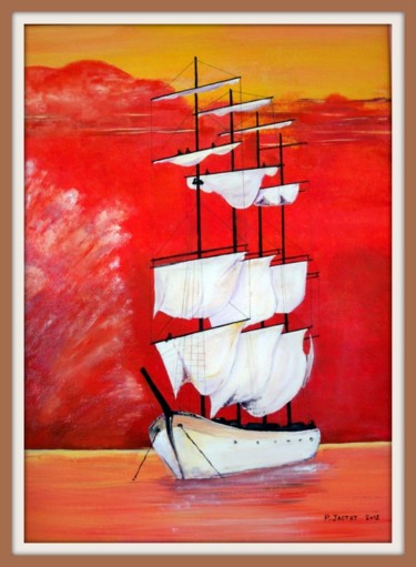 Peinture intitulée "Rouge marine" par Pierre Jactat, Œuvre d'art originale, Huile