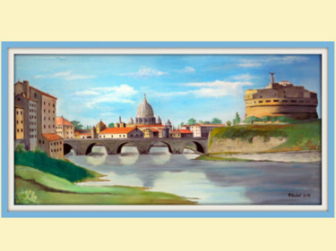 Peinture intitulée "Le pont Saint-Ange,…" par Pierre Jactat, Œuvre d'art originale, Huile