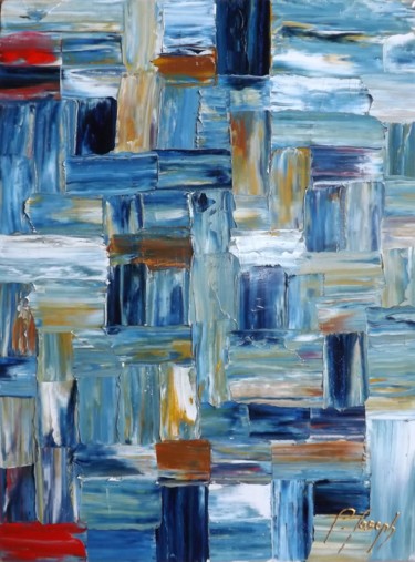 Peinture intitulée "excercice en bleu d…" par Pierre Joseph, Œuvre d'art originale, Huile