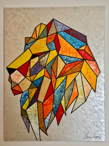 Peinture intitulée "Mosaic lion" par Pierre Joseph, Œuvre d'art originale, Huile