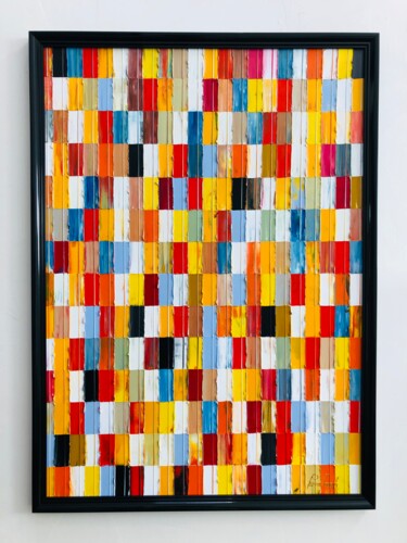 Schilderij getiteld "Mosaic 29-23 XL" door Pierre Joseph, Origineel Kunstwerk, Olie Gemonteerd op Frame voor houten brancard