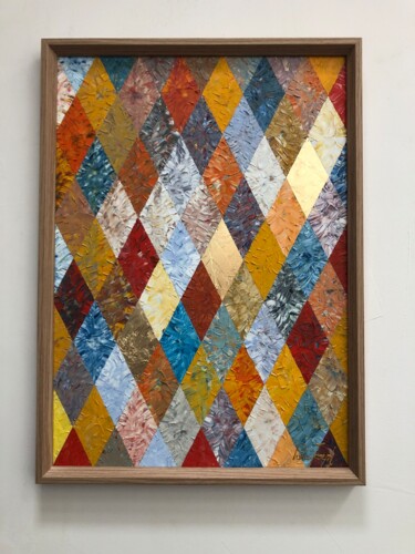 Painting titled "Mosaic Arlequin" by Pierre Joseph, Original Artwork, Oil Mounted on Wood Stretcher frame