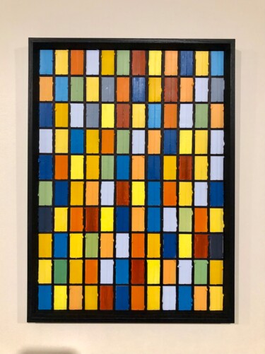 Painting titled "Vitrail 3-23" by Pierre Joseph, Original Artwork, Oil Mounted on Wood Stretcher frame