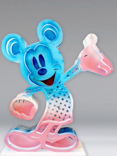 Le Mickey s'habille en Vuitton Sculpture by pierre lamblin Scultura intitolato "Le Mickey s'habille…" da Pierre Lamblin, Opera d'arte originale, Alluminio