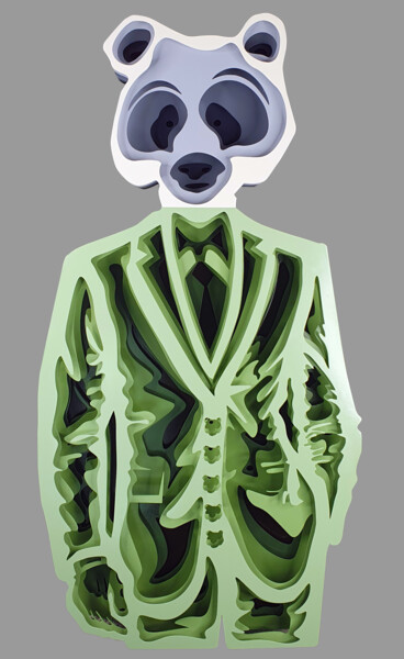 Painting titled "Monsieur Panda" by Pierre Lamblin, Original Artwork, Aluminium