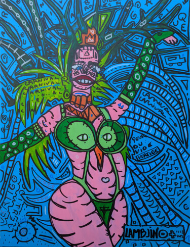 Malerei mit dem Titel "Carnival XL" von Pierre Lamblin, Original-Kunstwerk, Acryl Auf Keilrahmen aus Holz montiert