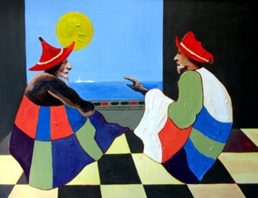 Painting titled "palabres" by Pierre Laurent Tichadou, Original Artwork, Oil