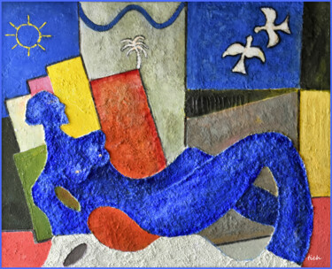 Peinture intitulée "grand nu bleu" par Pierre Laurent Tichadou, Œuvre d'art originale, Huile