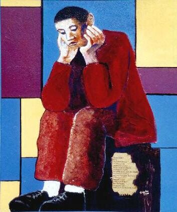 Peinture intitulée "l'homme qui pense" par Pierre Laurent Tichadou, Œuvre d'art originale, Huile