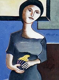 Peinture intitulée "La fille à la coloq…" par Pierre Laurent Tichadou, Œuvre d'art originale, Huile