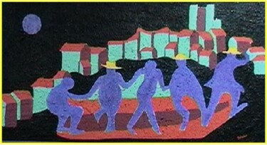 Peinture intitulée "farandole à Pégairo…" par Pierre Laurent Tichadou, Œuvre d'art originale, Huile