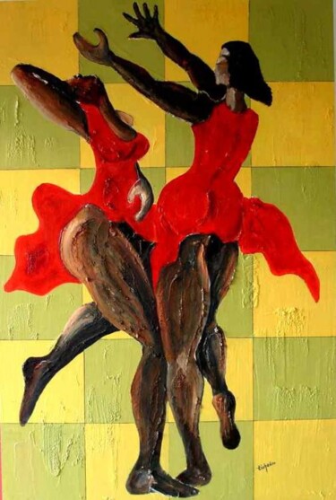 Peinture intitulée "danseuses africaines" par Pierre Laurent Tichadou, Œuvre d'art originale, Huile