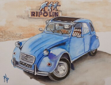 Pintura intitulada "Citroën 2cv" por Pierre-Louis Petit, Obras de arte originais, Aquarela