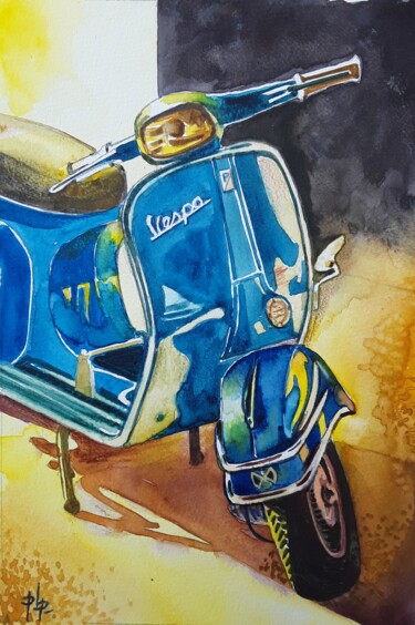 Malerei mit dem Titel "Vespa" von Pierre-Louis Petit, Original-Kunstwerk, Aquarell