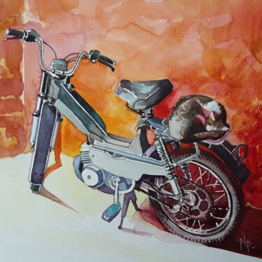 Painting titled "Mobylette 50 S  1971" by Pierre-Louis Petit, Original Artwork, Watercolor