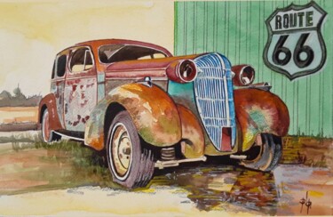 Painting titled "Oldsmobil 8L SEDAN…" by Pierre-Louis Petit, Original Artwork, Watercolor