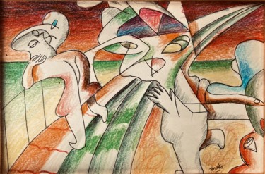 Disegno intitolato "La Passerelle" da Pierre-Louis Torres, Opera d'arte originale, Matite colorate