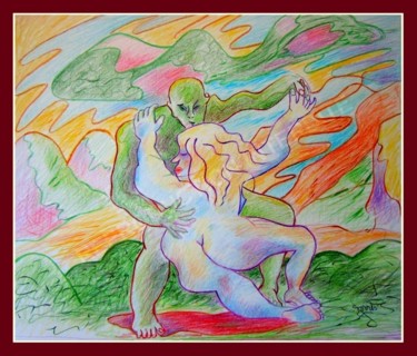 Dessin intitulée "La danse du feu ( F…" par Pierre-Louis Torres, Œuvre d'art originale, Crayon