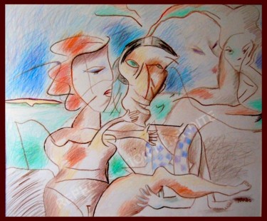 Rysunek zatytułowany „Le bain de mer” autorstwa Pierre-Louis Torres, Oryginalna praca, Ołówek