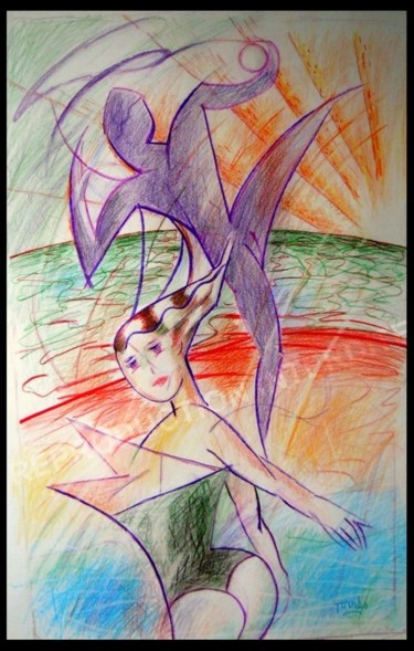 Drawing titled "Soleil olympique" by Pierre-Louis Torres, Original Artwork, Pencil
