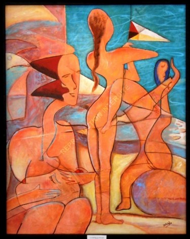 Картина под названием "La vierge au rocher" - Pierre-Louis Torres, Подлинное произведение искусства, Акрил