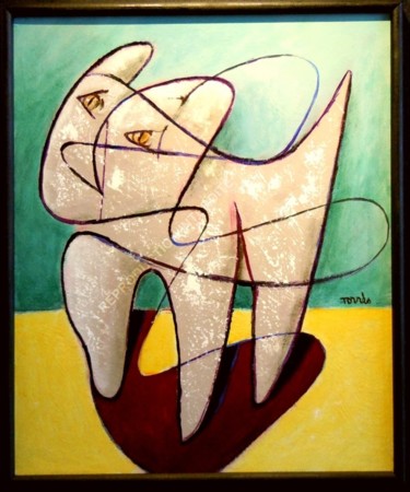 Painting titled "Le chat rêveur (The…" by Pierre-Louis Torres, Original Artwork, Acrylic