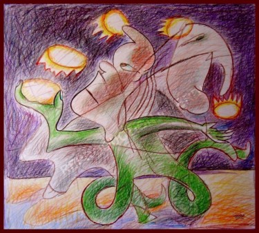 Disegno intitolato "Le jongleur d'étoil…" da Pierre-Louis Torres, Opera d'arte originale, Matite colorate
