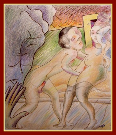 Disegno intitolato "L'amoureux impatien…" da Pierre-Louis Torres, Opera d'arte originale, Matite colorate