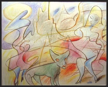 Disegno intitolato "Les américaines (Th…" da Pierre-Louis Torres, Opera d'arte originale, Matite colorate