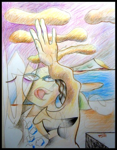 Рисунок под названием "Une Fille des îles…" - Pierre-Louis Torres, Подлинное произведение искусства, Цветные карандаши