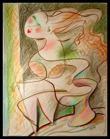 Disegno intitolato "Elodie, le matin.…" da Pierre-Louis Torres, Opera d'arte originale, Matite colorate