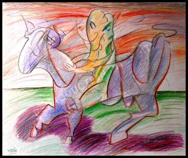 Drawing titled "Les cavaliers  ( Th…" by Pierre-Louis Torres, Original Artwork, Marker