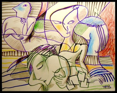 Рисунок под названием "Le tripot" - Pierre-Louis Torres, Подлинное произведение искусства, Карандаш
