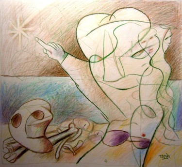 Disegno intitolato "L'étoile des Rois !…" da Pierre-Louis Torres, Opera d'arte originale, Matita