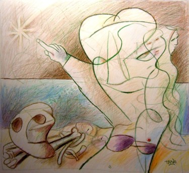 Dessin intitulée "L'étoile des Rois !…" par Pierre-Louis Torres, Œuvre d'art originale, Crayon