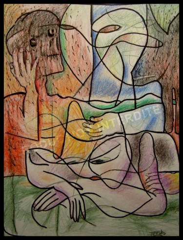 Dessin intitulée "La Blonde endormie…" par Pierre-Louis Torres, Œuvre d'art originale, Crayon