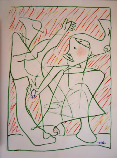 Dibujo titulada "La tentation de sai…" por Pierre-Louis Torres, Obra de arte original, Rotulador