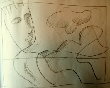 Drawing titled "Les amants surpris" by Pierre-Louis Torres, Original Artwork