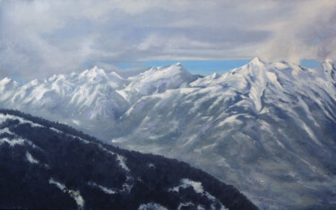 Painting titled "La haut 1" by Pierre Mallo, Original Artwork, Oil Mounted on Wood Stretcher frame