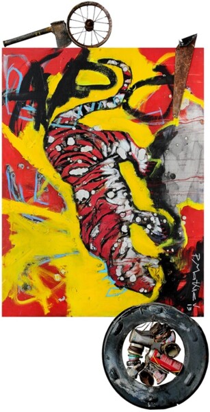 Painting titled "apo-tiger-mix-media…" by Pierre Mathieu, Original Artwork, Oil