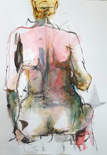 图画 标题为“Femme assise de dos” 由Pierre Milosavljevic, 原创艺术品, 墨